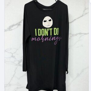 Women's Long Sleeve Black Graphic Nightshirt "I Don’t Do Mornings" Size L